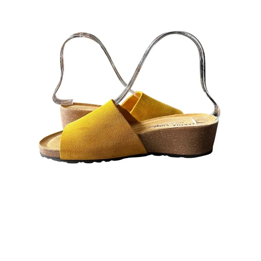 Marina Luna Comfort‎ Mirta Yellow Suede Wedge Slide Sandals Womens 7.5 Italy